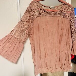 Umgee Dusty Rose Crochet Sleeve Blouse